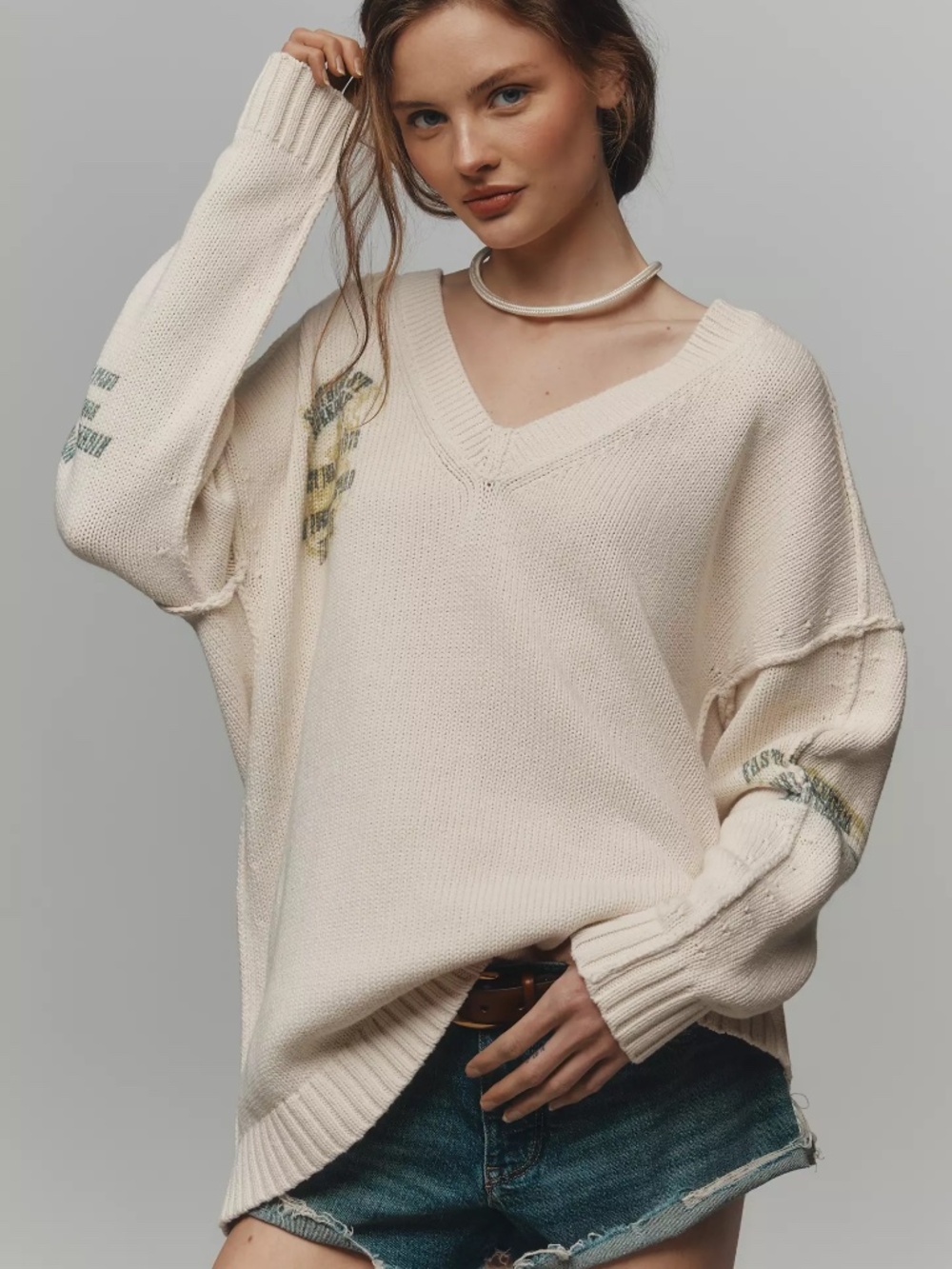 Anthropologie Pilcro Long Sleeve Oversized Sweater SOUTHCOAST SPEEDWAY NWT - Picture 2 of 3